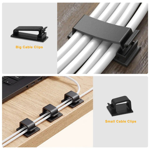 All In One Cable Management Kit For Computer Desk And TV Setup big and small cable clips organizing cords on desk