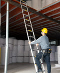 Worker using 12.5 Foot Telescoping Aluminum Ladder For Home DIY And Outdoor Use, Multi Purpose Extension Ladder For Household And RV