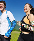 15 Pairs Unisex Arm Sleeves With UV Protection And Anti Slip Ice Silk Fabric For Running Cycling Driving And Outdoor Sports Breathable Cooling Sun Shield in use by runners in nature