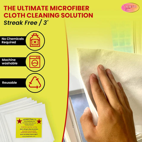 Hand using Microfiber Glass Cleaning Cloths Set, 6-Pack, Lint-Free And Reusable For Windows, Mirrors, And Glass Surfaces