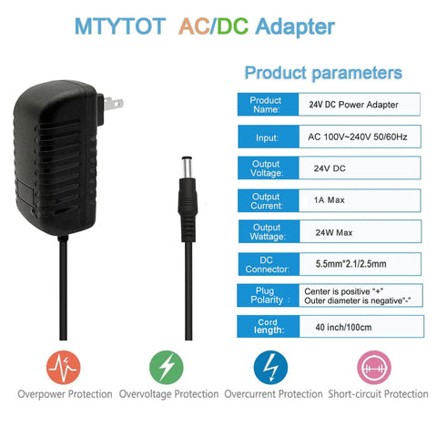 Budget Friendly 24V DC 1A Power Supply Adapter For LED Strips And CCTV Cameras, 100-240V AC Input To 24V DC 24W