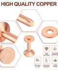 Close-up of high-quality copper components in DIY Leather Rivet Kit With 100 Sets Copper Rivets And Burrs For Leather Brass Fastener