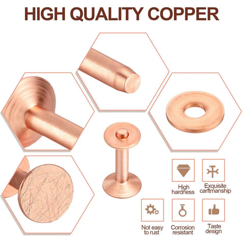 Close-up of high-quality copper components in DIY Leather Rivet Kit With 100 Sets Copper Rivets And Burrs For Leather Brass Fastener