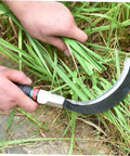 Person using Two Pack Manganese Steel Garden Sickle Tool Set, Ergonomic Hand Weeder For Weeding Mowing Harvesting And Yard Work