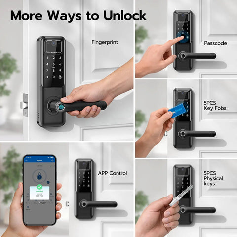 Slick Wifi Video Smart Lock With Integrated Camera And Audio Alert Hella Secure Fingerprint Keypad Setup For Zero Stress Front Door Entry Anytime At Home Or On The Go showing various unlocking methods like fingerprint and app control.