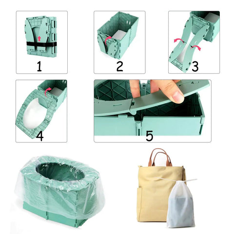 Nifty Foldable Toddler Potty Seat Grab And Go Travel Toilet For Little Kiddos Bpa Free With Cleanup Bags Road Trip Ready On Deck For Camping And Family Getaways Green