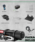 Heavy Duty 5500 Lb Electric Winch For Atv Utv With 12 Volt Motor, includes wireless remote, control box, and mounting hardware.