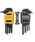 26 Piece SAE And Metric Ball End Long Arm Hex Key Set For Tight Spaces, Ball End Hex Keys With Long Reach, Alloy Steel Construction For Maximum Strength, 83505 with yellow and black caddies on a white background.