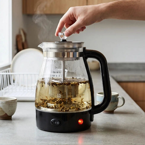 1 Liter Glass Electric Kettle With Keep Warm Function, Rapid Boil Tech, Auto Shut Off Safety, Bpa-Free Borosilicate Build, And An Easy Pour Spout for brewing herbal tea.