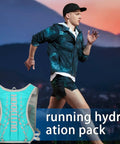 Person running at sunset with a hydration backpack for hiking and trail running 5L with adjustable straps, lightweight water vest.