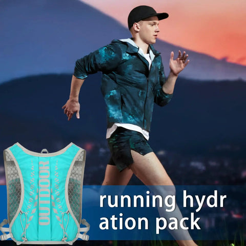 Person running at sunset with a hydration backpack for hiking and trail running 5L with adjustable straps, lightweight water vest.