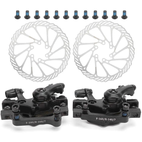 Heavy Duty Mechanical Disc Brake Kit For Mountain And Road Bikes With 160mm Rotors Front Rear Calipers and mounting screws