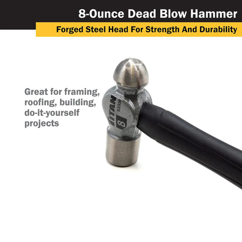 8 Oz Ball Pein Hammer With Forged Steel Head Heavy Duty 11 Inch Shock Absorbing Fiberglass Handle And Textured Rubber Grip