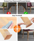 24 Pack Slick Clear Chair Leg Floor Protectors For Hardwood Floors Thickened Silicone Felt Caps on chair legs, easy installation guide.