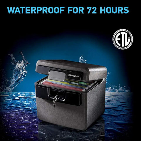 Black Fireproof And Waterproof Safe With Key Lock For Documents And Valuables File Folder Box 14.3 x 15.5 x 13.5 Inches UL Classified