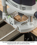 Knockout Countersink Slotting Router Bit For Size Eight Flathead Screws Solid Carbide Build used in a plunge router for precise grooves.