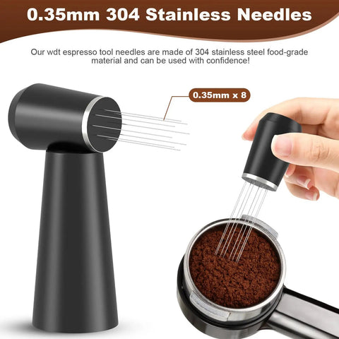 Espresso Distribution Tool WDT With 8 Pin 0.35mm Stainless Steel Needles used in portafilter for even coffee extraction