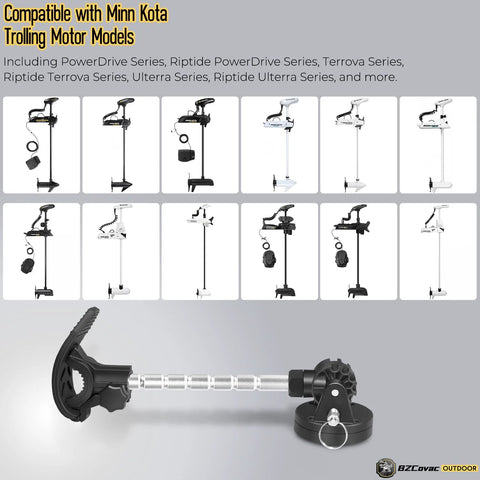 Amazon trolling motor stabilizer mount with low-profile base and screws; includes extra adjustable aluminum rod.