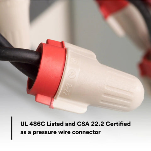 Performance Plus Wire Connectors T And R Jug Tan Red 22-8 AWG Copper UL and CSA certified close-up view