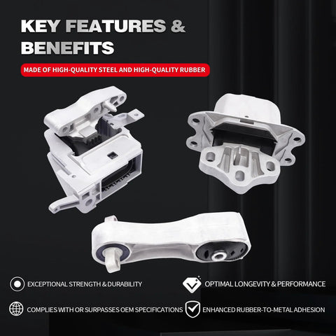 MINI Engine And Transmission Mount Kit For Cooper Clubman Countryman X1 X2 228i M235i 2.0L 3 Piece Set shown in steel and rubber