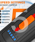 5-speed settings panel of Hardcore 12V Cordless Rotary Tool Kit showing 35000Rpm power options for precision control.