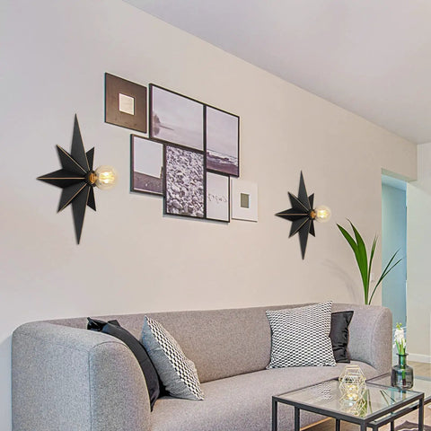 16 Inch Black Star Flush Mount Ceiling Light 2 Pack Dope Modern Industrial Ceiling Fixture on living room wall