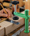 Two Pack 19mm Bench Dog Clamps With Quick Release Fast Acting Hold Down used on woodworking bench securing wood piece