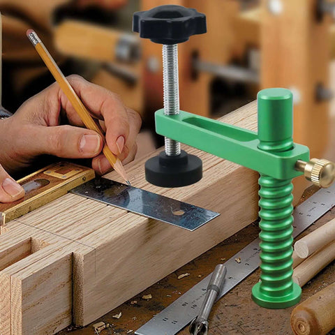 Two Pack 19mm Bench Dog Clamps With Quick Release Fast Acting Hold Down used on woodworking bench securing wood piece