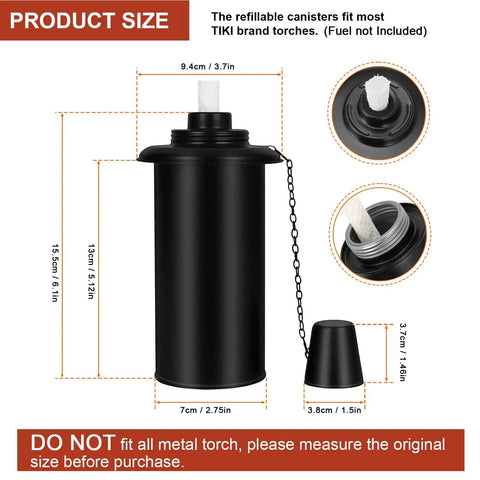 16oz Torch Replacement Canisters Four Pack Refillable Metal Torch Fuel Cans With Wicks And Snuff Covers dimensions diagram