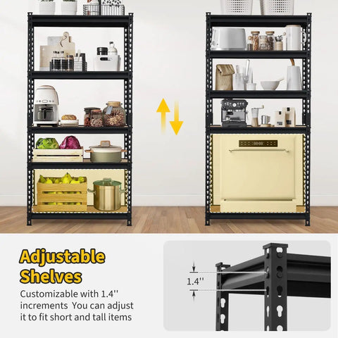 Heavy Duty Five Tier Metal Shelving Unit 48 By 24 By 72 Inches Industrial Storage Rack showing adjustable shelves for various items.