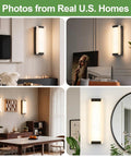 Tipace Hardwired Modern Black LED Wall Sconce Indoor Wall Light Fixture in stylish room settings showcasing different designs.