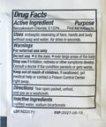 Antiseptic wipe packet label showing Drug Facts with benzalkonium chloride 0.133% for first aid use.