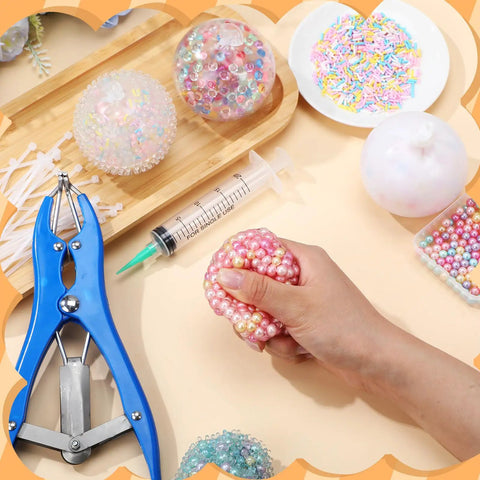 DIY Stress Ball Making Kit With 12 Blank Silicone Balls Skins Beads Expansion Tool Vacuum Evacuating Device And Injectors