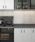 Kitchen with matte black cabinet pulls set 10 pack with knurled handles 5 inch hole centers, featuring durable aluminum and zinc alloy construction.