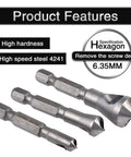 Wood Countersink Deburring Tool Set With One Quarter Hex Shank Chamfer Bits Five Sixty Fourths One Eighth Three Sixteenths Set Of 3