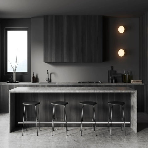 Modern home bar setup featuring Stainless Steel Bar Foot Rail Kit 8Ft Premium 304 Tubes with polished finish and brushed brackets.
