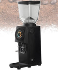 Straight Up Commercial Flat Burr Coffee Grinder For Cold Brew And Espresso With Smart Digital Screen and Auto Presets. Modern black grinder.