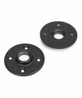 Straight Up Heavy Duty Black Pipe Flange Fitting Set For Wall Mount Towel Bar, two malleable iron flanges with threaded center.