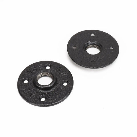 Straight Up Heavy Duty Black Pipe Flange Fitting Set For Wall Mount Towel Bar, two malleable iron flanges with threaded center.