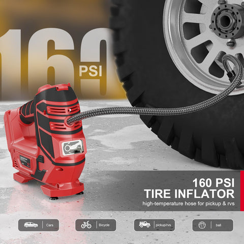 Cordless Tire Inflator And Air Tool For Milwaukee 18V Battery On The Go 160 PSI Portable Air Pump inflating a large tire