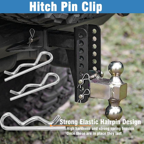 Set Of Sixteen Heavy Duty Cotter Pins And Hitch R Clips For Trailers Tractors Mowers And Carts Durable 3Mm Wire Diameter By 65Mm Length Spring Retaining Pins Beefy Steel Pin Clips For Trucks And Outdoor Equipment installed on a trailer hitch.