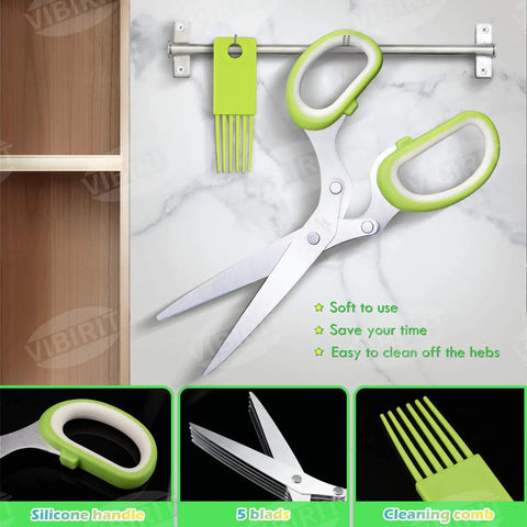 Upgraded Herb Scissors Set With Leaf Stripper And Five Blade Stainless Steel Kitchen Shears For Easy Chopping Of Herbs And Veggies, Peelers Included, A Great Gift For Parsley, Rosemary, Chive, Salad Greens And More. Stainless steel 5-blade scissors with silicone handle and leaf stripper