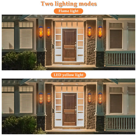 74 LED Flickering Flame Solar Wall Lights Outdoor Sconces Auto On Off Waterproof Lanterns For House Garage Doorways Garden Porch Patio Yard Two Pack No Brainer Curb Appeal installed by a front door