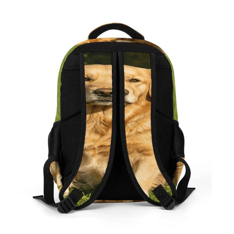 Back view of Grass Retriever Printed Backpack for Men and Women, highlighting breathable straps and durable design.
