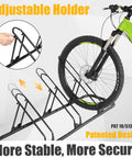 Go To Bike Floor Parking Rack For Indoor Garage Storage And Home Use Adjustable 4 Bike Capacity Stable Bike Stand With Tire Grooves featuring a green mountain bike