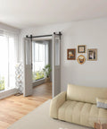Living room with 60 Inch Bi Folding Sliding Barn Door Hardware Kit For Four Doors With Heavy Duty Side Mounted Rollers installed