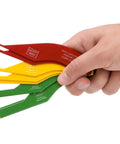 No Brainer 8 Piece Brake Lining Thickness Gauge Set With Color Coded Steel Blades showcasing four gauges held in a hand.