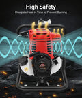 Red 1 Inch Gas Powered Trash Pump With Filter And Funnel, Workhorse 4 Stroke Water Pump, showing heat dissipation features.