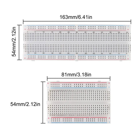 Dimensions of Awesome Breadboard Kit With Power Supply Module 830 Point and 400 Point Solderless Boards for DIY Projects
