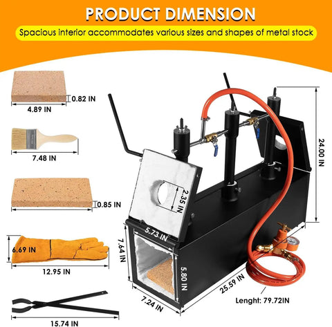 Triple Burner Propane Forge for Blacksmithing and Knife Making, 2700℉ Heavy-Duty Square Forge With Large Capacity dimensions shown